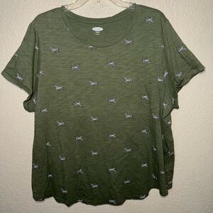 Old Navy Zebra Print Tee Women’s XXL Olive Green Cotton Animal Print Shirt